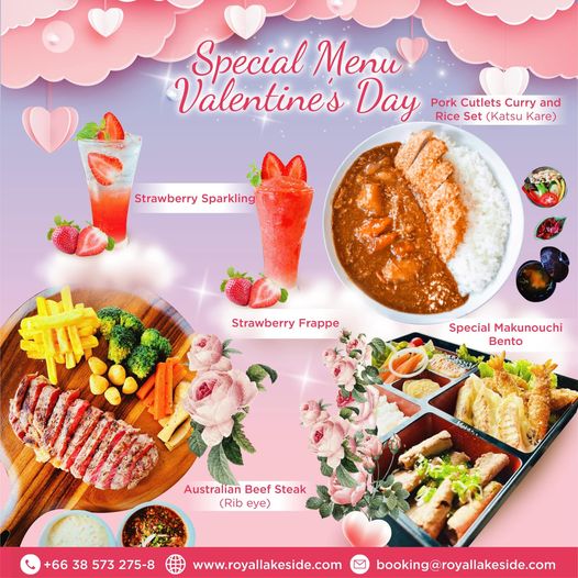 Royal Lakeside Golf Club food and Special Menu Valentine s Day Pork Cutlets Curry and Rice Set Katsu Kare Strawberry Sparkling Strawberry Frappe Special Makunouchi Bento S Australian Beef Steak Rib e 66 38 573 275 8 www royallakeside com booking royallakeside com