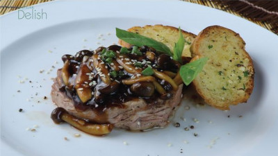 Grilled Beef Tenderloin with Teriyaki Sauce and Shimeji Mushroom