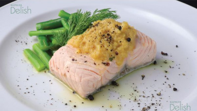 Poached Salmon Trout with Miso and Hollandaise Sauc