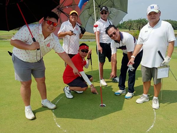 Bangpakong Riverside Country Club 5 people people golfing golf course and text