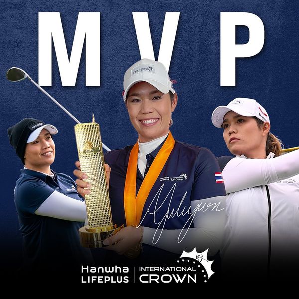 Thai Country Club 3 people people golfing and M myp P Kjhego s CROWN Hanwha INTERNATIONAL LIFEPLUS CROWN
