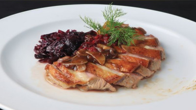 Pan Fried Duck Breast with Blackberry Sauce and Red Cabbag