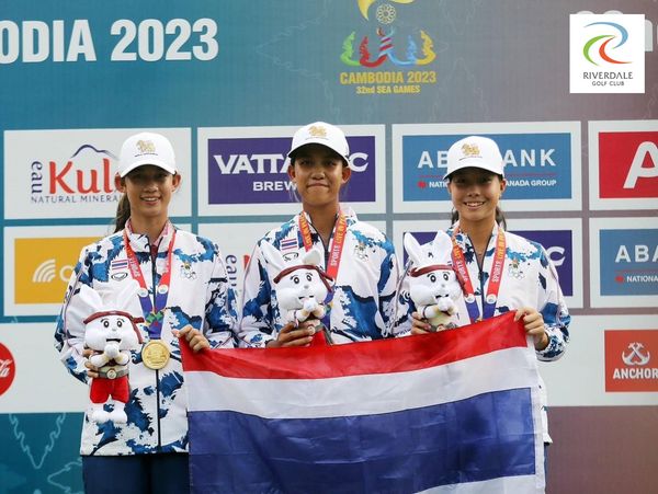 Riverdale Golf Club 3 people and ODIA 2023 CAMBODIA 2023 32nd SEA GAMES RIVERDALE GOLF CLUB Kul NATURAL MINERA VATTI BREW AE NATIC ANK ANADA GROUP SPRTSV AB NATIONA ANCHOR