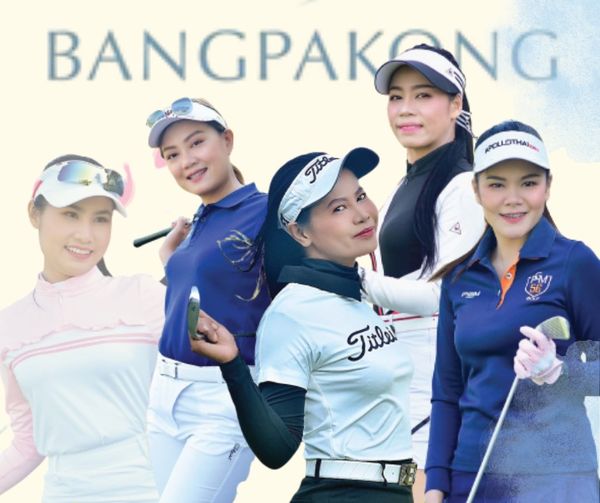 Bangpakong Riverside Country Club 3 people people golfing and text