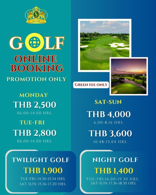 Summit Windmill Golf Club amp Residence golf and OR SUM GOLF LF ONLINE BOOKING PROMOTION ONLY GREEN FEE ONLY MONDAY THB 2 500 06 00 14 00 HRS SAT SUN THB THB4 000 4 000 6 00 8 16 HRS TUE FRI THB 2 800 06 00 14 00 HRS THB 3 600 10 48 13 04 HRS TWILIGHT GOLF THB 1 900 TUE FRI 14 30 15 34 HRS 15 36 17 20 NIGHT GOLF THB 1 400 TUE FRI 16 00 19 30HRS SAT SUN 17 36 18 30 HRS