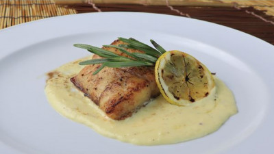 Roasted Sea Bass with Butter Lemon Cream Sauce