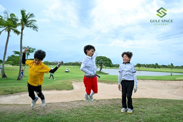 Bangpakong Riverside Country Club 3 people child people golfing golf cart golf course and GOLF SPACE ACADEMY