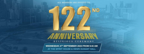 The Royal Bangkok Sports Club May be a graphic of basketball and ALL MEMBERS ARE INVITED TO 122 ND ANNIVERSARY RELIGIOUS CEREMONY WEDNESDAY 6TH SEPTEMBER 2023 FROM 9 45 AM AT THE SPIRIT HOUSE HENRI DUNANT HALL