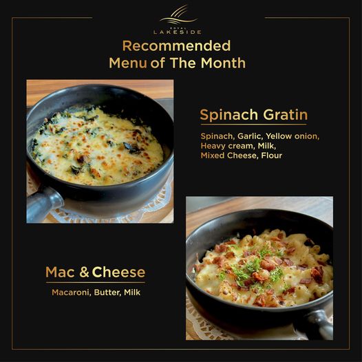 Royal Lakeside Golf Club shepherd s pie pasta and LAKES Recommended Menu of The Month Spinach Gratin Spinach Garlic Yellow onion Heavy cream Milk Mixed Cheese Flour Mac Mac Cheese Cheese Macaroni Butter Milk