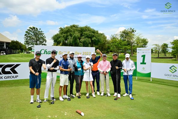 The RG City Golf Club or The Royal Gems Golf City 10 people people golfing golf cart golf course and text