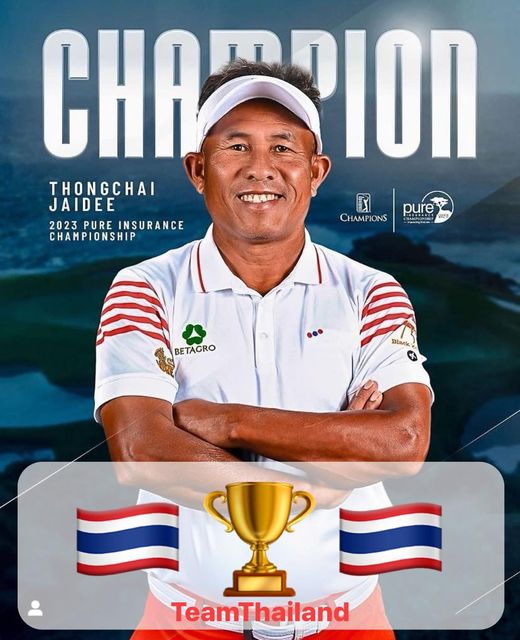 Krungthep Kreetha 1 person golfing and CHATRION CHAT THONGCHAI JAIDEE pure 2023 PURE INSURANCE F AMHONS S CHAMPIONSHIP ION CHAMPIONS ONS BETAGRO Black TeamThailand