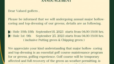 Dear Valued golfers,