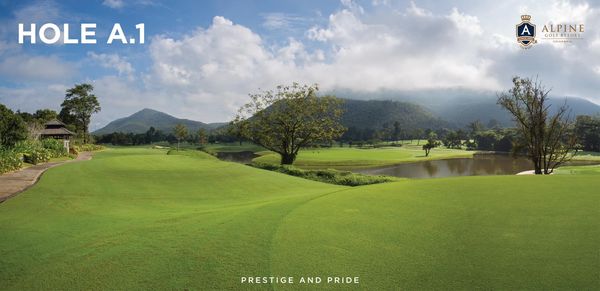 Alpinegolfresort Chiangmai 1 person golfing golf course and text