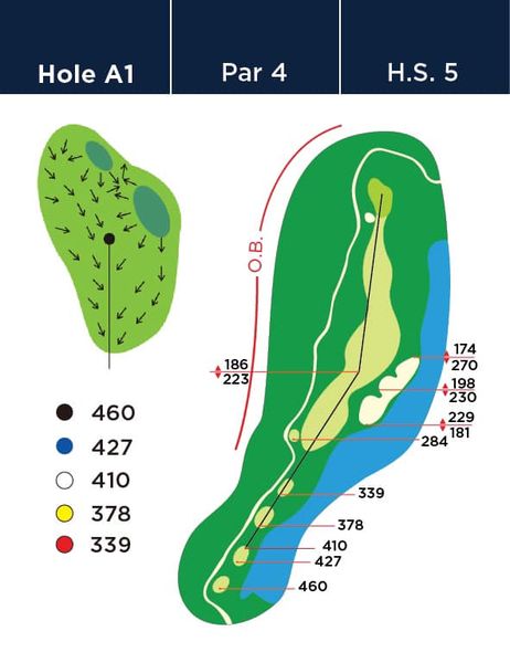 Alpinegolfresort Chiangmai golf golf course and Hole HoleA1 A1 Par 4 H S 5 186 223 174 270 198 230 229 284 181 460 427 410 378 339 339 378 410 427 460
