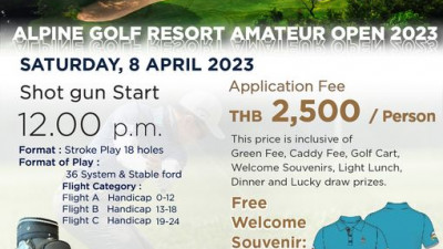 ขอเชิญนักกอล์ฟร่วมสนุกกับ Alpine Golf Resort Amateur Open 2023 ในเสาร์ที่ 8 เมษายน นี้