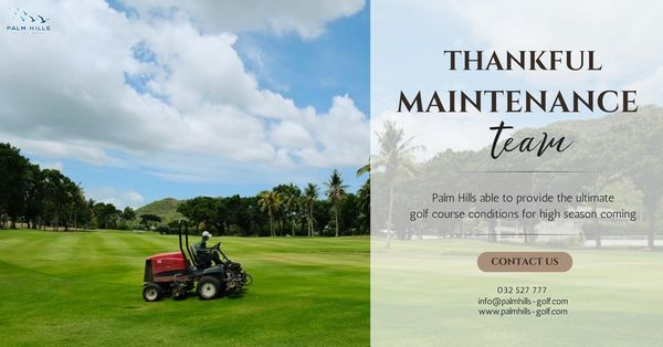 Palm Hills Golf Club amp Residence 1 person golfing golf cart golf course and S PALM HILLS THANKFUL MAINTENANCE team Palm Hills able to provide the ultimate golf course conditions for high season coming CONTACT 032 527 info palmhills www palmhils golf com wwwp golf com