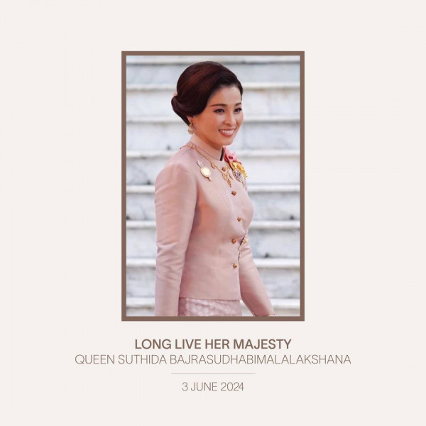 Kirimaya Khao Yai nbsp 1 คน และ ข้อความพูดว่า LONG LIVE HER MAJESTY QUEEN SUTHIDA BAJRASUDHABIMALALAKSHAN ABIMAL 3JUNE2024 3JUNE 2024