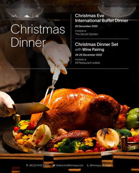 Kirimaya Khao Yai 1 person food and Christmas Eve International Buffet Dinner 24 December 2022 Availableat Secret Christmas Dinner Christmas Dinner Set W th Wine Pairing 24 25 December 2022 All 0 4426000 M ector maya com L kirimaya khaoyai