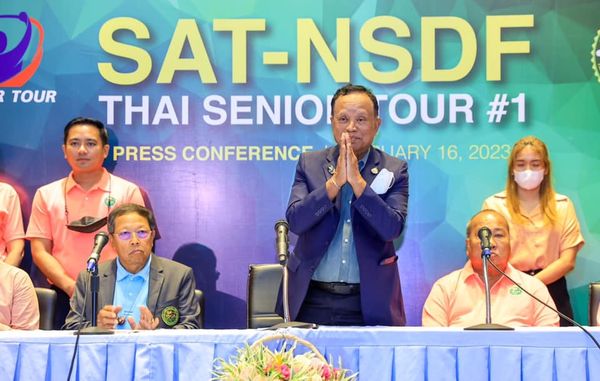 Panoramagolfclub 5 people people standing and TOUR SAT NSDF THAI SENIOLTOUR 1 TOUR SENIO PRESS CONFERENCE HARY 16 2023