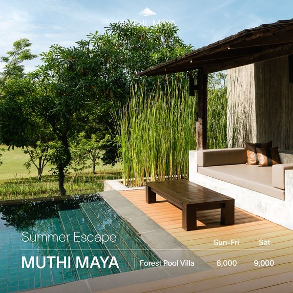 Kirimaya Khao Yai furniture outdoors tree and Summer Escape MUTHI MAYA Sun Fri Sat Forest Pool Villa 8 000 9 000