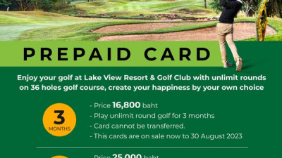 PREPAID CARD for sale, Enjoy your golf at Lake View Resort &amp; Golf Club with unlimit rounds on 36 holes golf course, create your happiness by your own choice