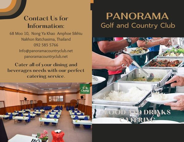 Panoramagolfclub 3 people people golfing and PANORAMA Golf and Country Club Contact Us for Information 68 Moo 10 Nong Ya Khao Amphoe Sikhiu Nakhon Ratchasima Thailand 092 585 5766 Info panoramacountryclub net panoramacountryclub net Cater all of your dining and beverages needs with our perfect catering service Chang FOOD DRINKS CATRIVG