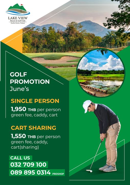 Lake View Resort amp Golf Club 1 person golfing golf course and LAKE VIEW R t GlfClu Am T Thailand GOLF PROMOTION June s SINGLE PERSON 1 950 THB per person green fee caddy cart CART SHARING 1 550 THB per person green fee caddy cart sharing CALL US 709 100 0898950314 PROSHOP