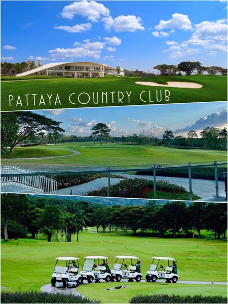 Pattaya Country Club พื้นหญ้า สนามกอล์ฟ และ ข้อความพูดว่า PATTAYA COUNTRY CLUB