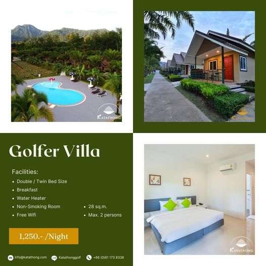 Katathong Golf Resort amp Spa ข้อความพูดว่า KATATHONG Golfer Villa Facilities Double Twin Bed Size Breakfast Water Heater Non Smoking Room Free Wifi sq m Max persons 1 250 Night fo katathong com Katathonggolf 8338 KATATHONG