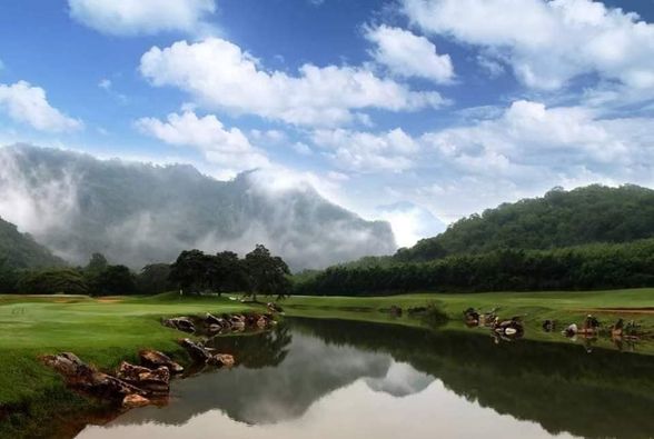 Bangpakong Riverside Country Club fog golf course and grass