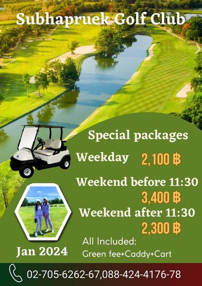 Subhapruekgolf nbsp 2 people people golfing golf course and Subhapruek Golf Club Special packages Weekday 2 100฿ Weekend before 11 30 3 400฿ Weekend after 11 30 2 300 All Included Green fee Caddy Cart Jan 2024 02 705 6262 67 088 424 4176 78